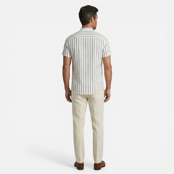 Laurior | Chemise Homme Style Francais Lin Col Officier Chic Parisien Tendance