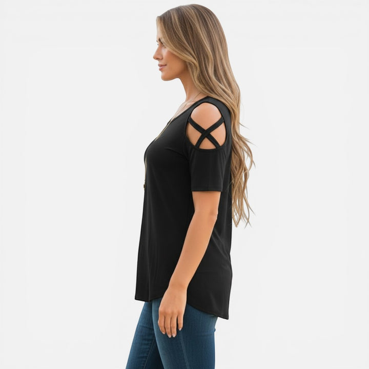 Laurior | T-shirt en coton vieilli pour femme avec lien aux épaules