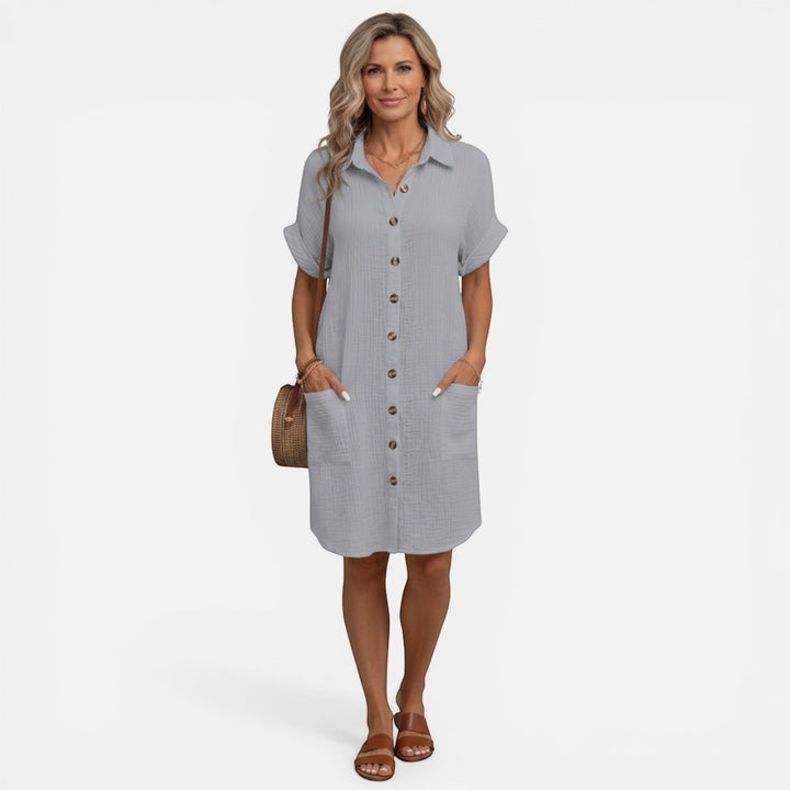 Laurior | Robe chemise à col en V et boutons pour femme