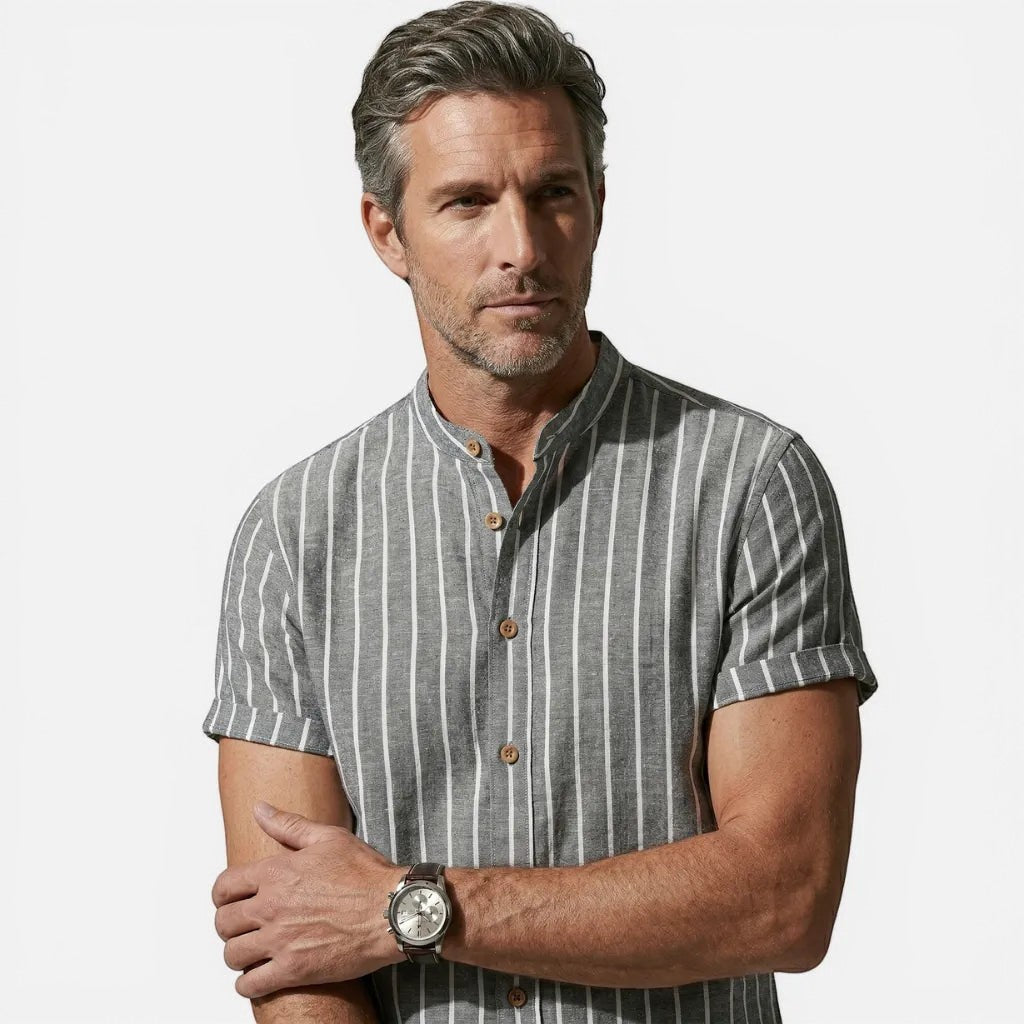 Laurior | Chemise Homme Style Francais Lin Col Officier Chic Parisien Tendance