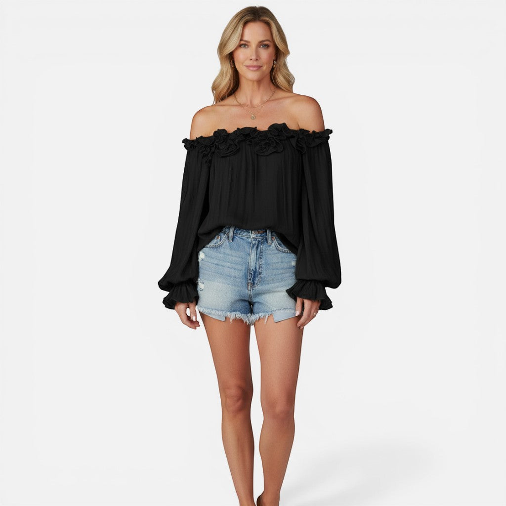 Laurior | Chemisier à manches volantées pour femme Haut ample décontracté