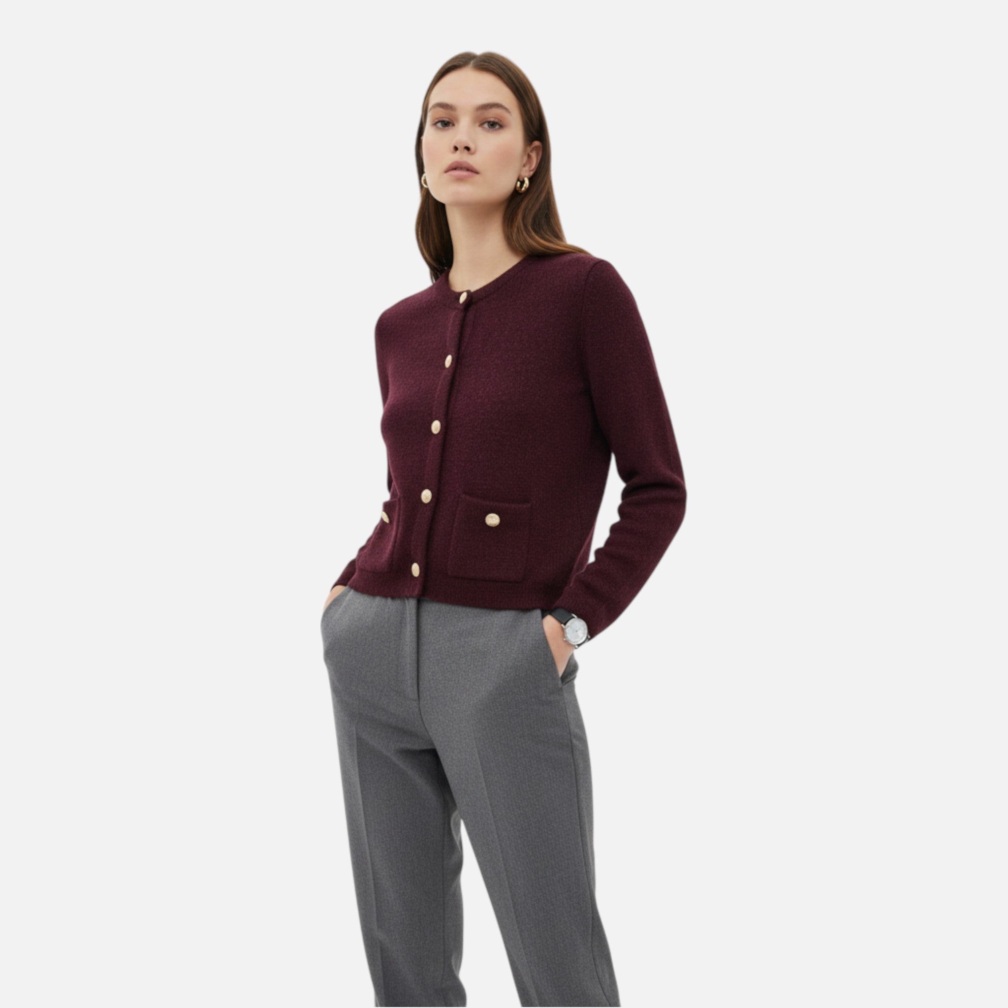 Laurior | Cardigan femme en maille douce avec boutons dorés