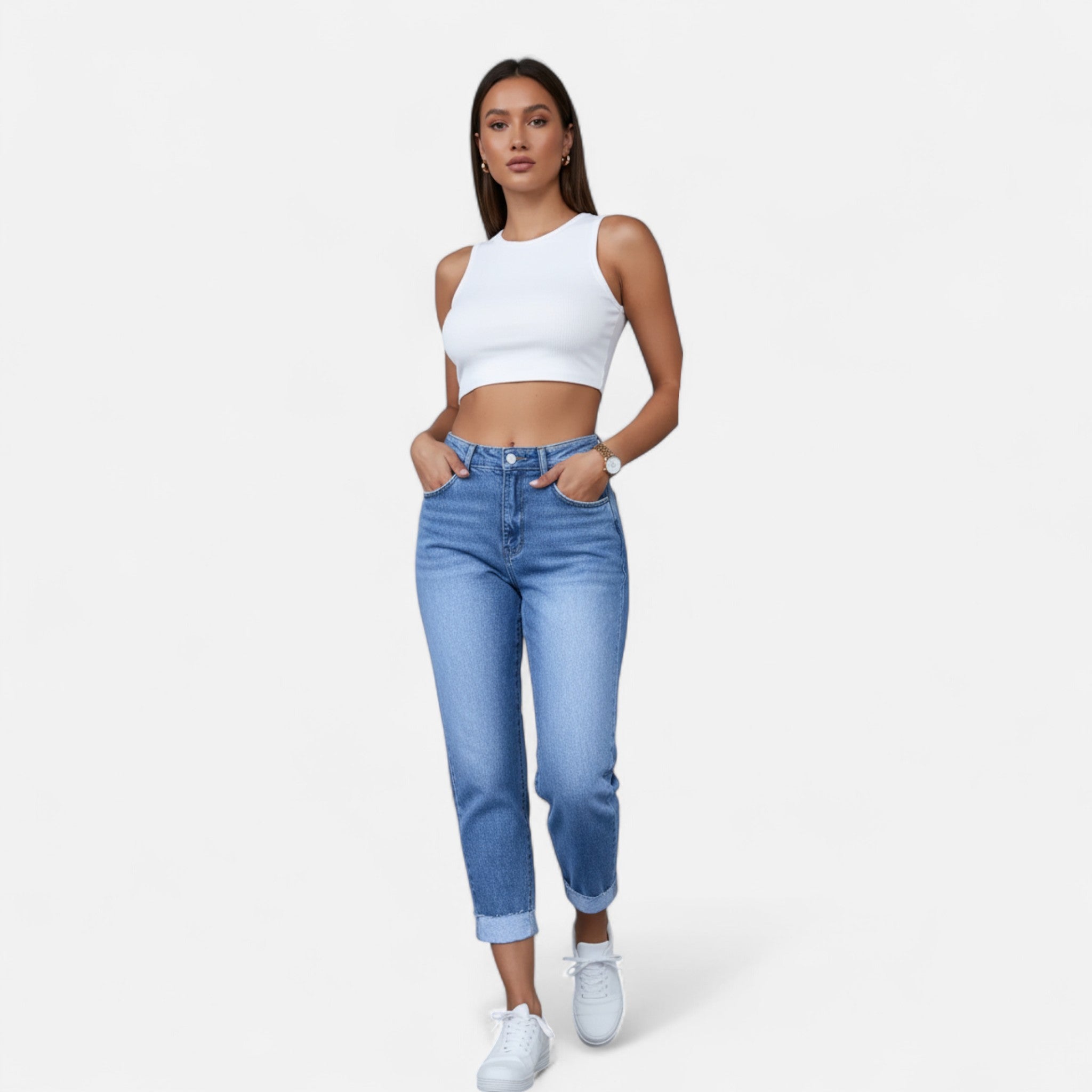 Laurior | Jean femme coupe regular en denim stretch