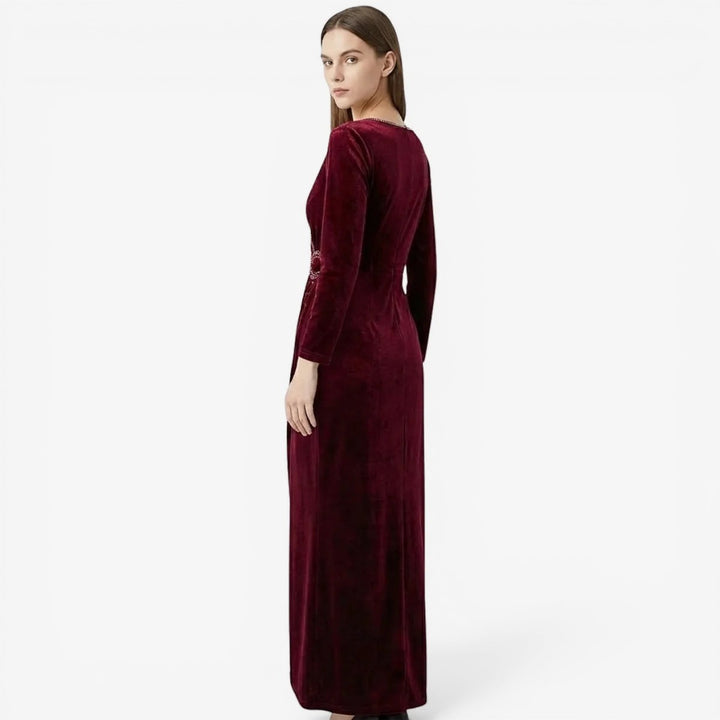 Laurior | Robe Drapée en Velours pour Femme – Coupe Élégante pour Occasions Spéciales vue arrière.