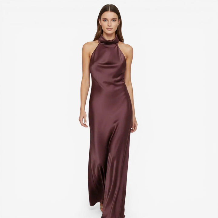 Laurior | Robe longue en satin pour femme, dos nu, confort et élégance.