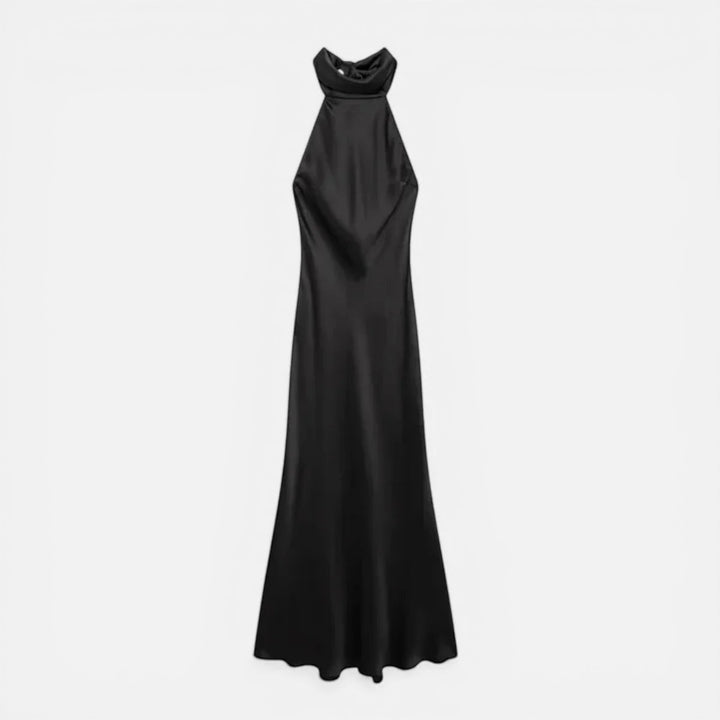 Laurior | Robe longue en satin pour femme, dos nu, confort et élégance - Robe noire élégante.