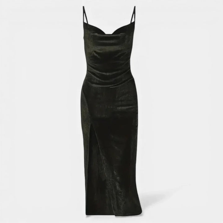 Laurior | Robe de soirée pour femme, ajustée, luxe, fines bretelles - robe noire élégante à bretelles.
